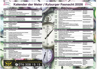 Alle Veranstaltungen der Fasnacht Meli Ryburg 2026: Fasnachtskalender Narri Narro Alle Veranstaltungen der Fasnacht Meli Ryburg 2026: Fasnachtskalender Narri Narro
