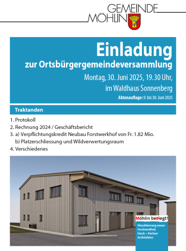 Einladung zur Ortsbürgergemeindeversammlung vom 30. Juni 2025